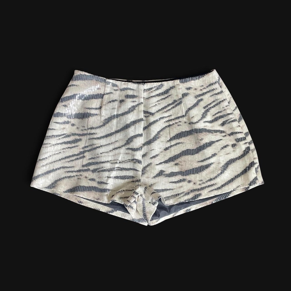 Unbranded white + black zebra print sequin shorts. Size S